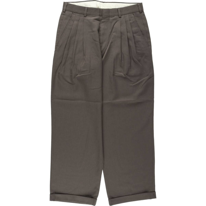 CITY STREETS Three-Pleat Slacks Pants, Men's W32 (approx.), Vintage polyester walnut Vintage Second Hand