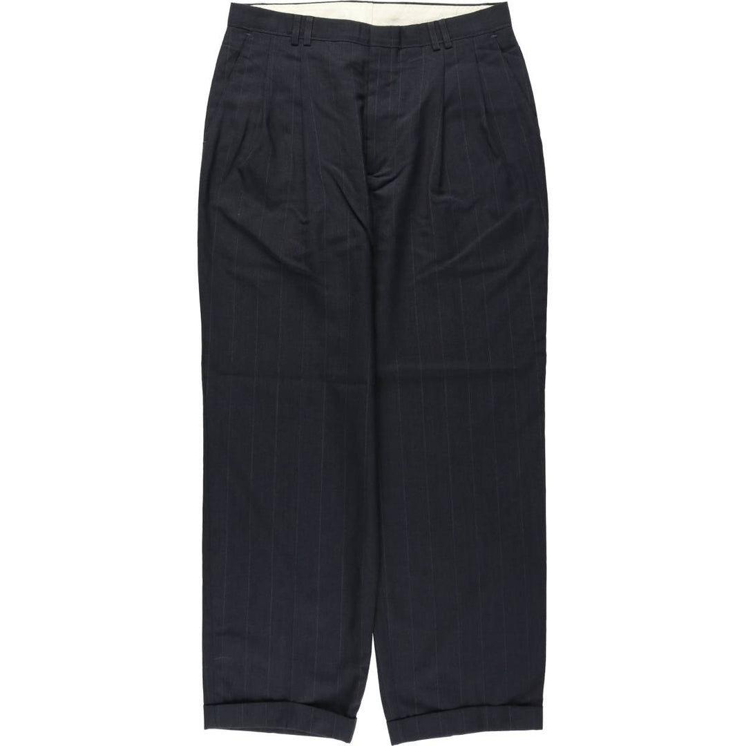 Haggar ATHLETIC FIT Stripe Pattern Two-Pleat Slacks Pants, Made in USA, Men's W32 (approx.) polyester Charcoal Vintage Second Hand