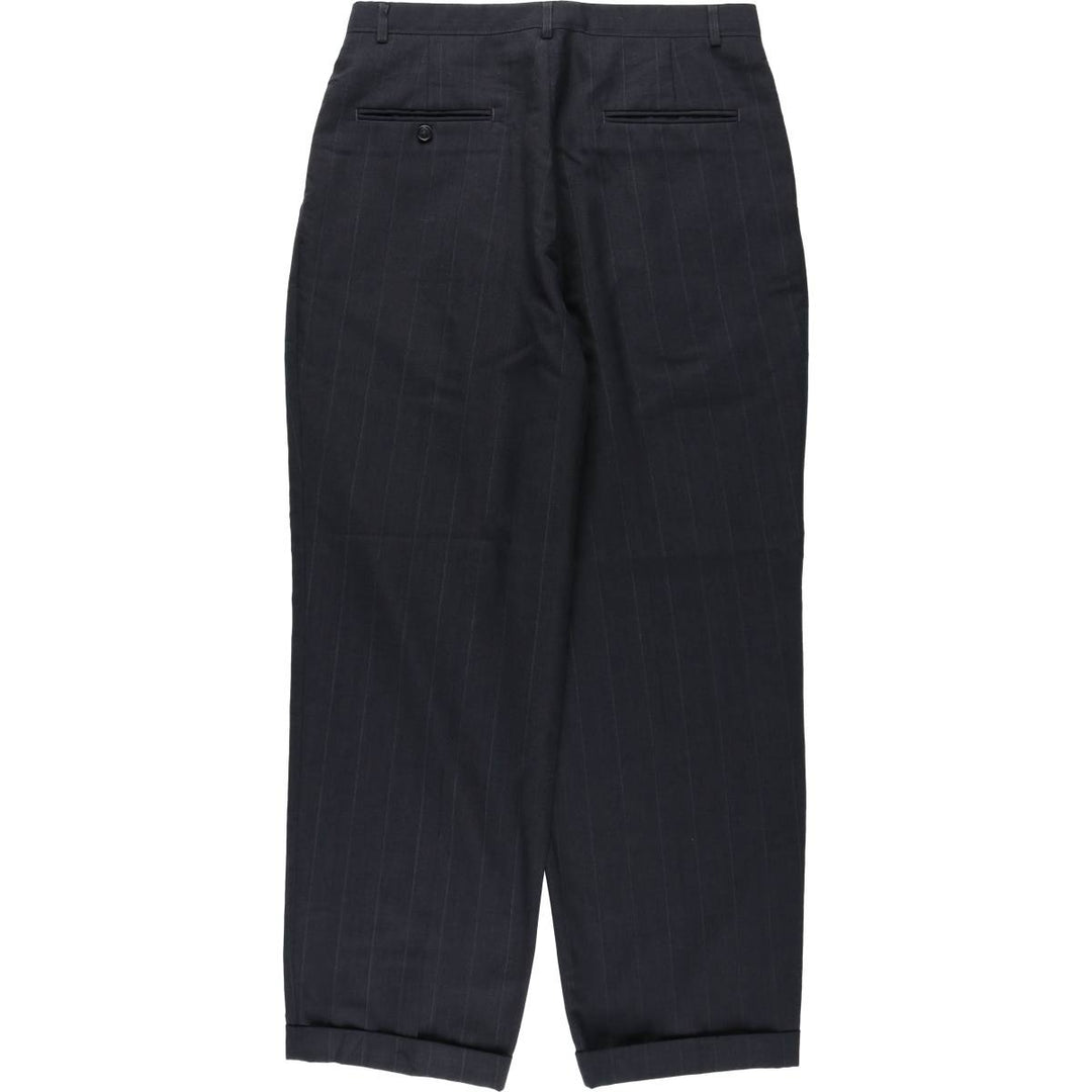 Haggar ATHLETIC FIT Stripe Pattern Two-Pleat Slacks Pants, Made in USA, Men's W32 (approx.) polyester Charcoal Vintage Second Hand
