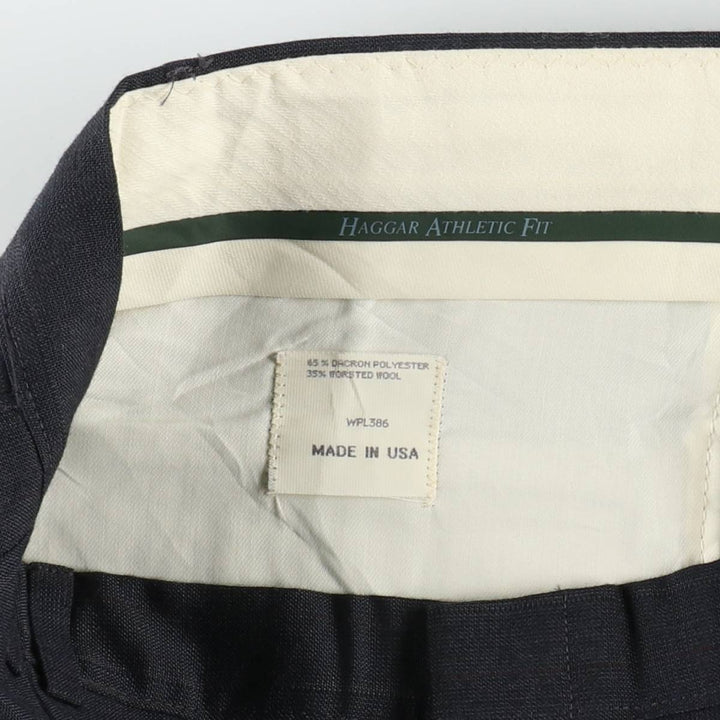 Haggar ATHLETIC FIT Stripe Pattern Two-Pleat Slacks Pants, Made in USA, Men's W32 (approx.) polyester Charcoal Vintage Second Hand