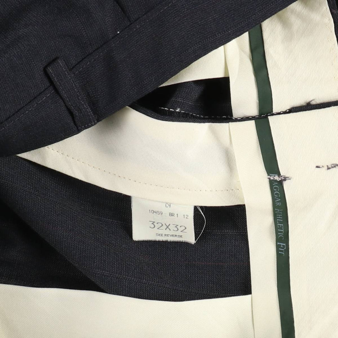 Haggar ATHLETIC FIT Stripe Pattern Two-Pleat Slacks Pants, Made in USA, Men's W32 (approx.) polyester Charcoal Vintage Second Hand