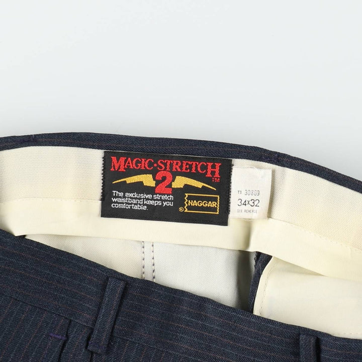 Haggar MAGIC STRETCH 2 Stripe Pattern Slacks Pants, Men's W34 (approx.) unclear navy blue type Vintage Second Hand