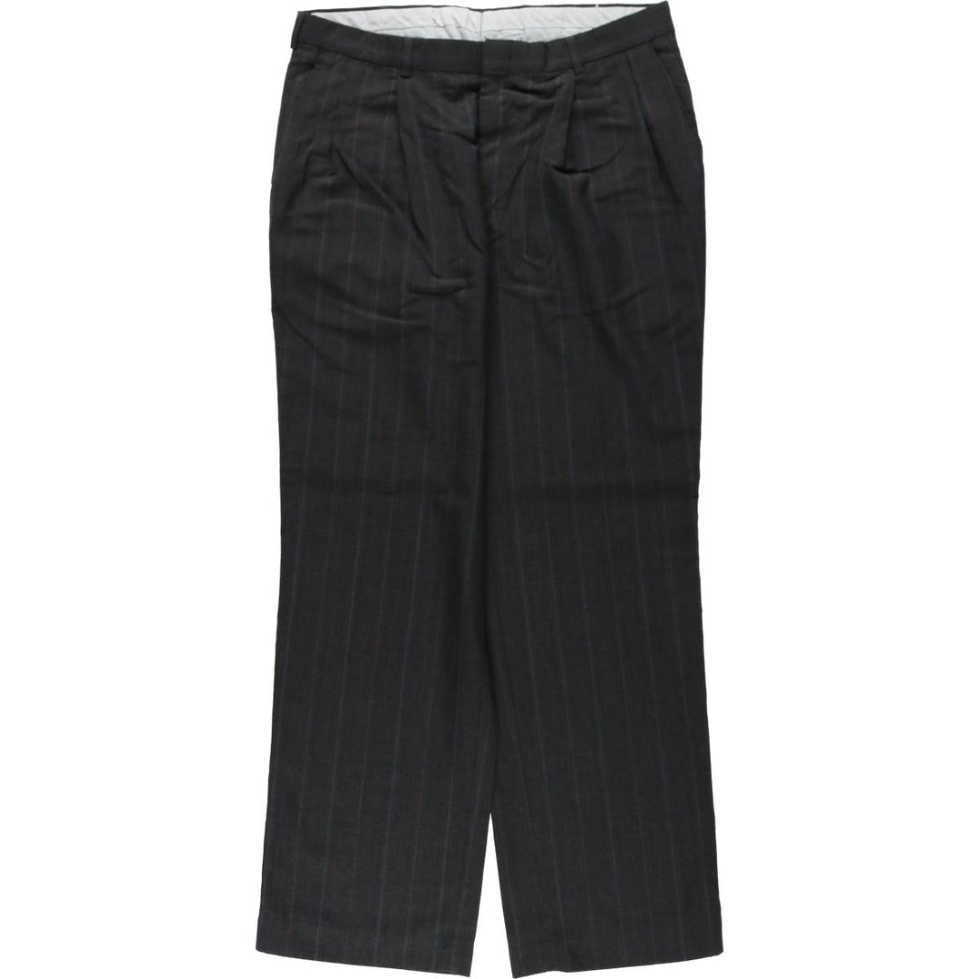 80s-90'S Town Craft Stripe Pattern Two-Pleat Slacks Pants, Made in USA, Men's W36 (approx.), Vintage unclear Charcoal Vintage Second Hand