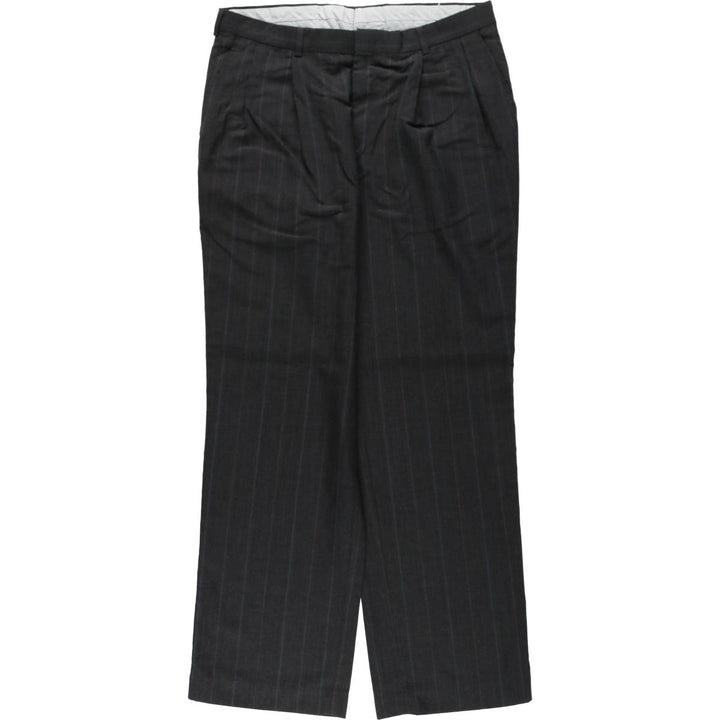 80s-90'S Town Craft Stripe Pattern Two-Pleat Slacks Pants, Made in USA, Men's W36 (approx.), Vintage unclear Charcoal Vintage Second Hand