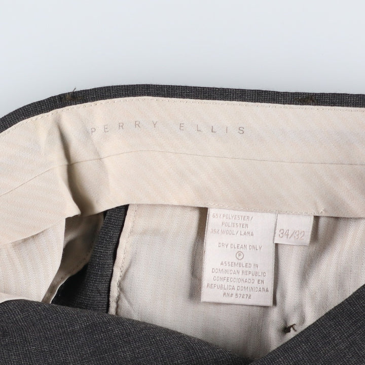 Perry Ellis men's one-tuck slacks, size W34 (approx.) polyester Charcoal Vintage Second Hand