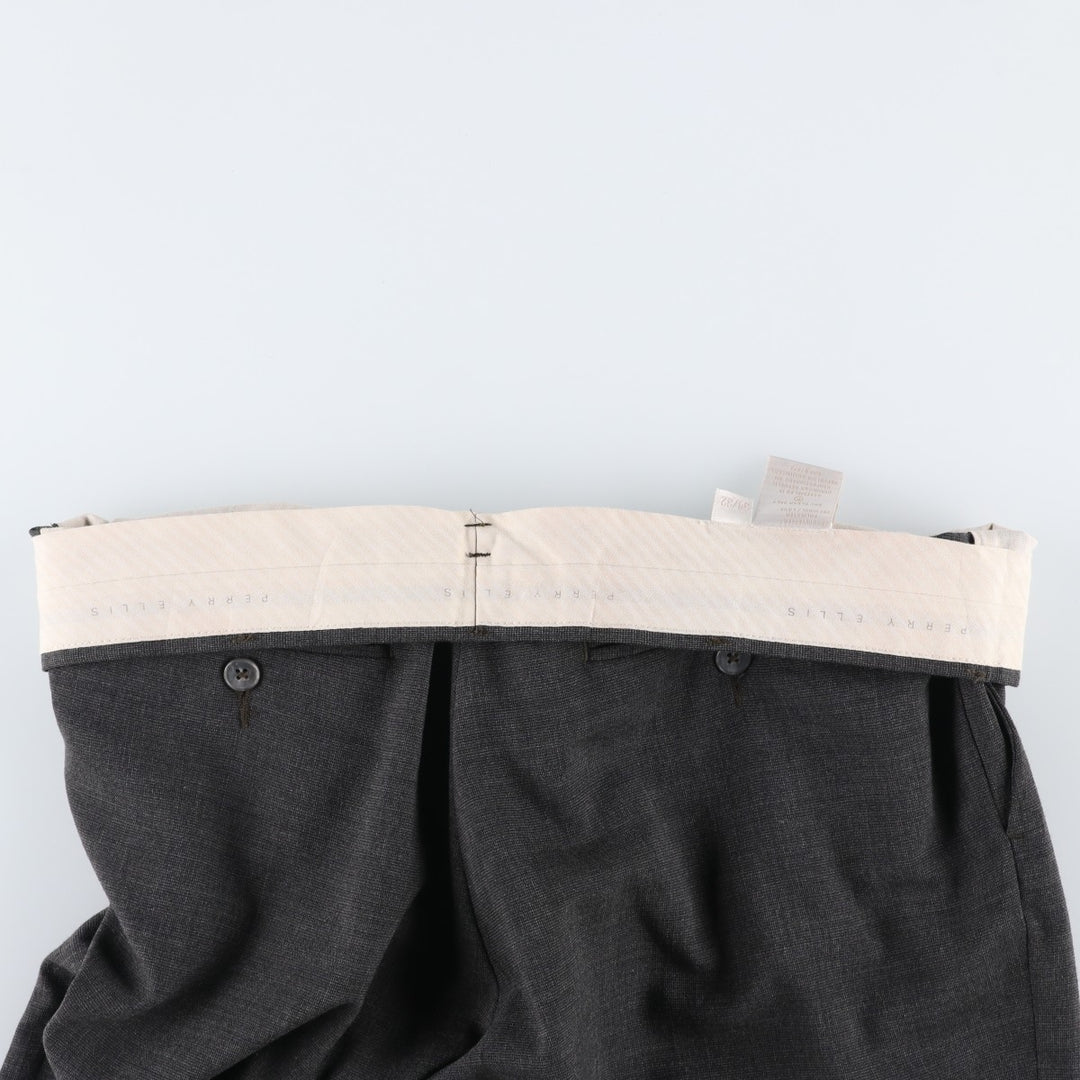 Perry Ellis men's one-tuck slacks, size W34 (approx.) polyester Charcoal Vintage Second Hand
