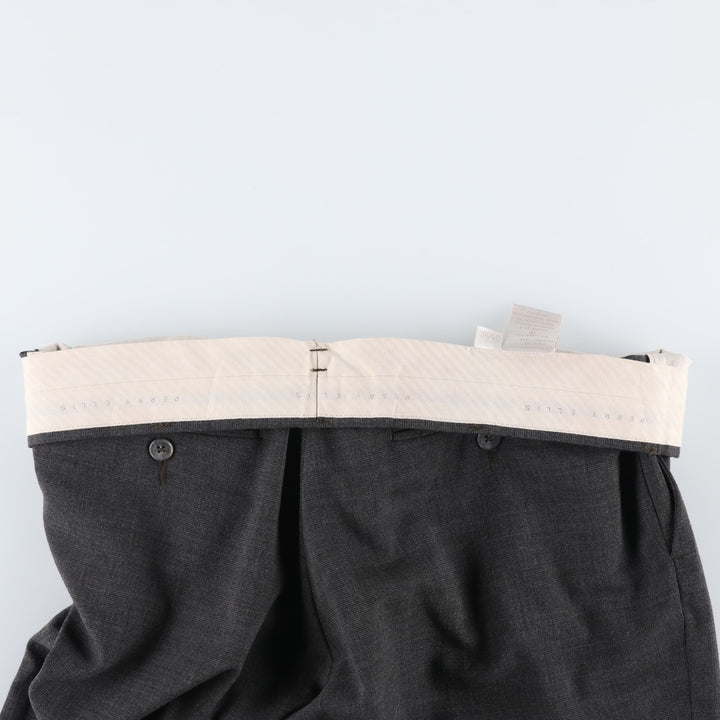Perry Ellis men's one-tuck slacks, size W34 (approx.) polyester Charcoal Vintage Second Hand