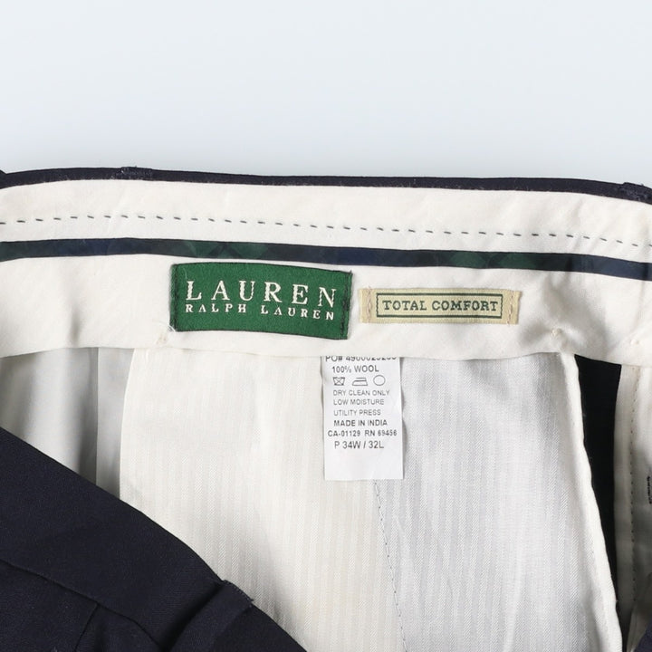 Ralph Lauren LAUREN Lauren Two-pleat wool pants slacks for men, equivalent to W34 wool navy blue type Vintage Second Hand