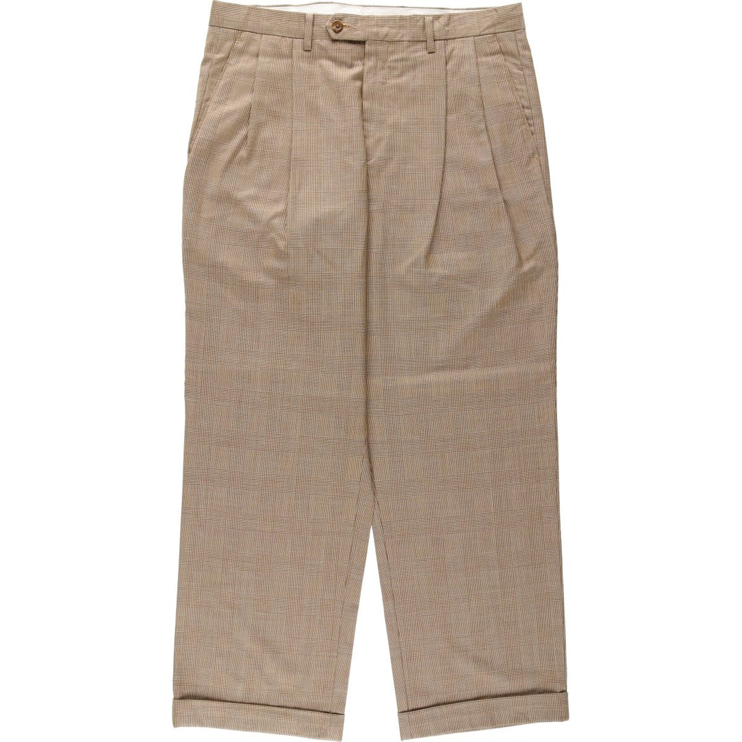 Ralph Lauren Glen Plaid Two-Pleat Wool Trousers/Slacks, Men's Size W34 (approx.) wool Beige type Vintage Second Hand