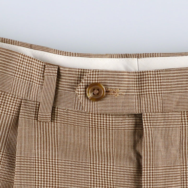 Ralph Lauren Glen Plaid Two-Pleat Wool Trousers/Slacks, Men's Size W34 (approx.) wool Beige type Vintage Second Hand
