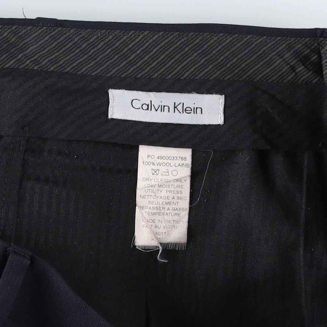 2000'S Calvin Klein wool trousers/slacks, men's size W34 (approx.) wool navy blue type Vintage Second Hand
