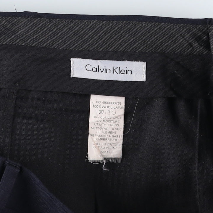 2000'S Calvin Klein wool trousers/slacks, men's size W34 (approx.) wool navy blue type Vintage Second Hand