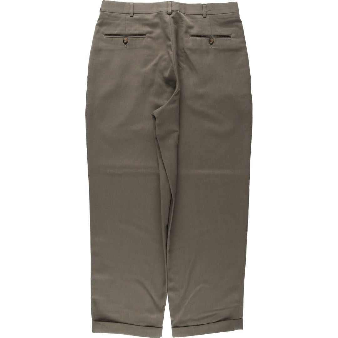 90'S SLATES Two-Pleat Wool Trousers, Made in USA, Men's Size W34 (approx.), Vintage polyester Khaki type Vintage Second Hand