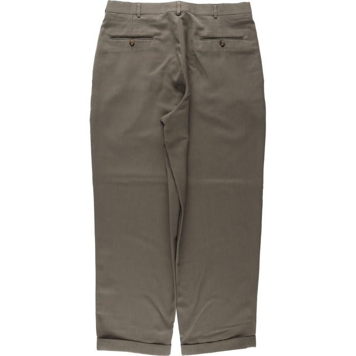 90'S SLATES Two-Pleat Wool Trousers, Made in USA, Men's Size W34 (approx.), Vintage polyester Khaki type Vintage Second Hand
