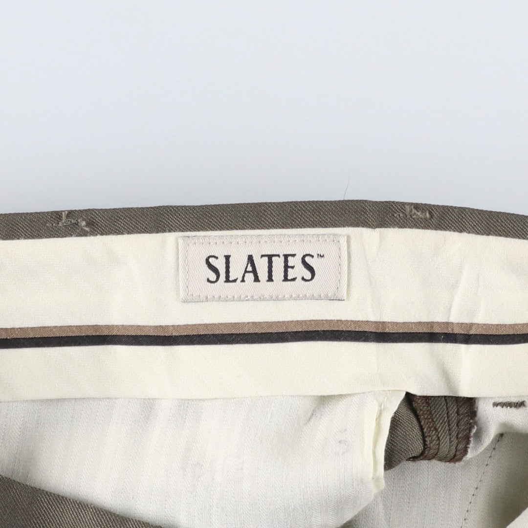 90'S SLATES Two-Pleat Wool Trousers, Made in USA, Men's Size W34 (approx.), Vintage polyester Khaki type Vintage Second Hand