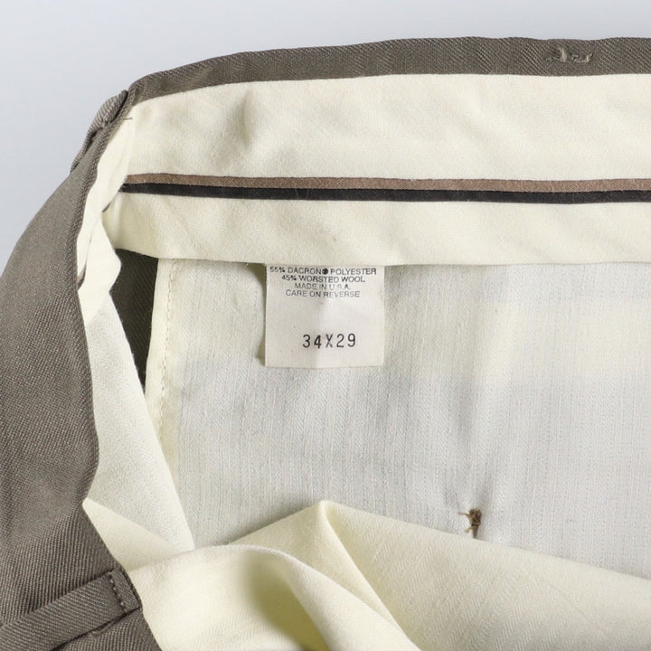 90'S SLATES Two-Pleat Wool Trousers, Made in USA, Men's Size W34 (approx.), Vintage polyester Khaki type Vintage Second Hand
