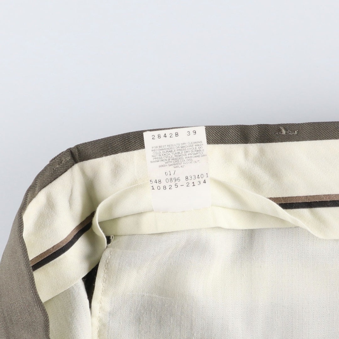 90'S SLATES Two-Pleat Wool Trousers, Made in USA, Men's Size W34 (approx.), Vintage polyester Khaki type Vintage Second Hand