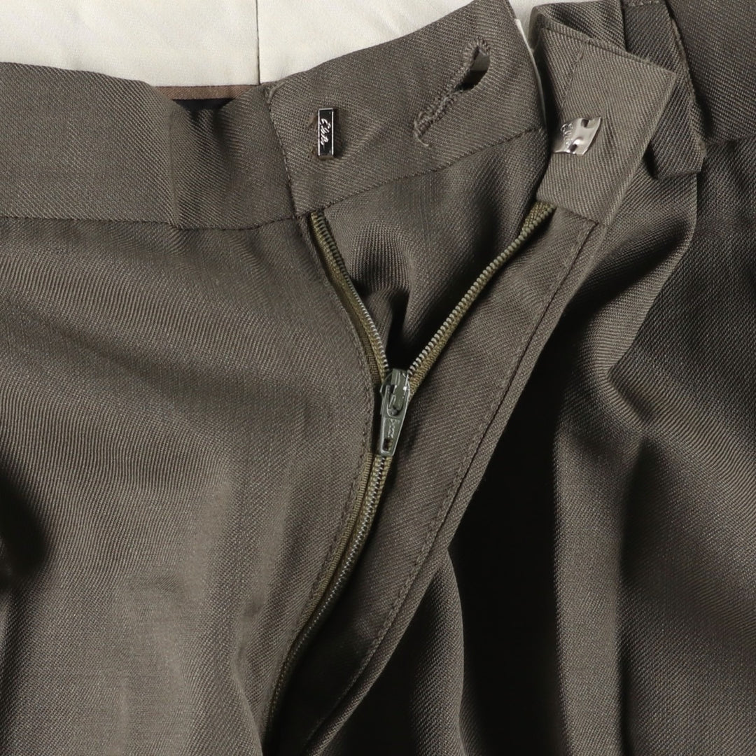 90'S SLATES Two-Pleat Wool Trousers, Made in USA, Men's Size W34 (approx.), Vintage polyester Khaki type Vintage Second Hand