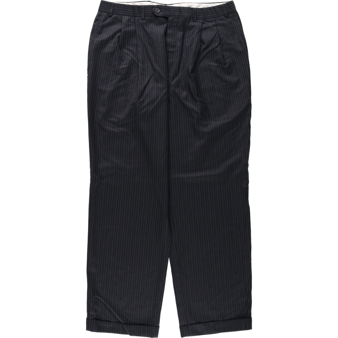 Ralph Lauren TOTAL COMFORT Stripe Pattern Two-Pleat Wool Trousers/Slacks, Made in Canada, Men's W36 (approx.) wool Charcoal Vintage Second Hand