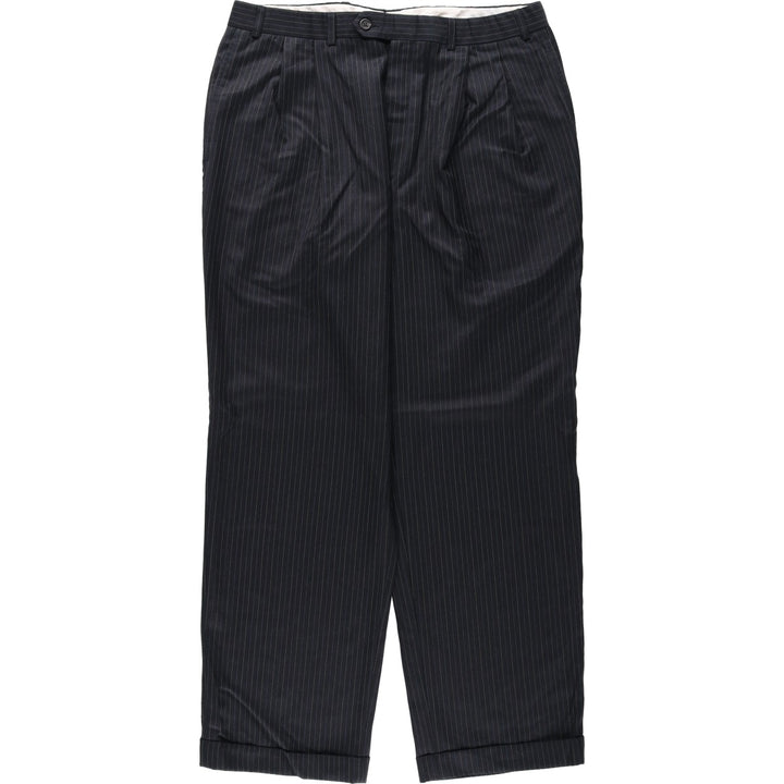 Ralph Lauren TOTAL COMFORT Stripe Pattern Two-Pleat Wool Trousers/Slacks, Made in Canada, Men's W36 (approx.) wool Charcoal Vintage Second Hand