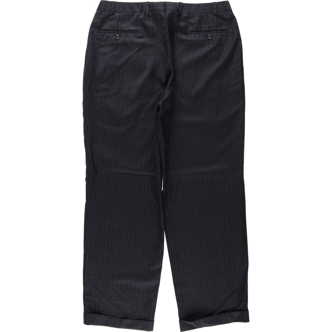 Ralph Lauren TOTAL COMFORT Stripe Pattern Two-Pleat Wool Trousers/Slacks, Made in Canada, Men's W36 (approx.) wool Charcoal Vintage Second Hand