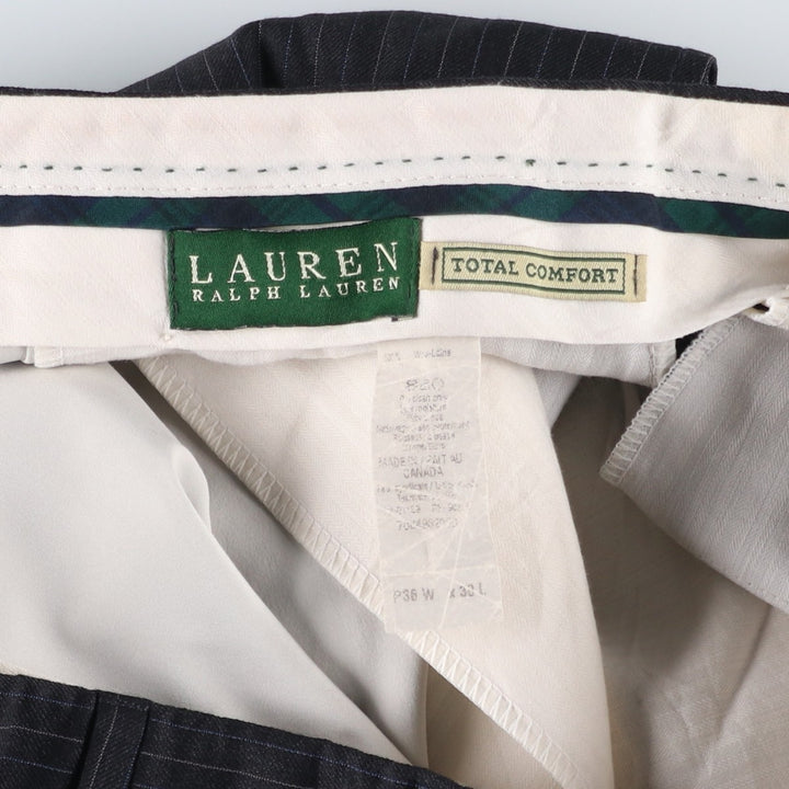 Ralph Lauren TOTAL COMFORT Stripe Pattern Two-Pleat Wool Trousers/Slacks, Made in Canada, Men's W36 (approx.) wool Charcoal Vintage Second Hand