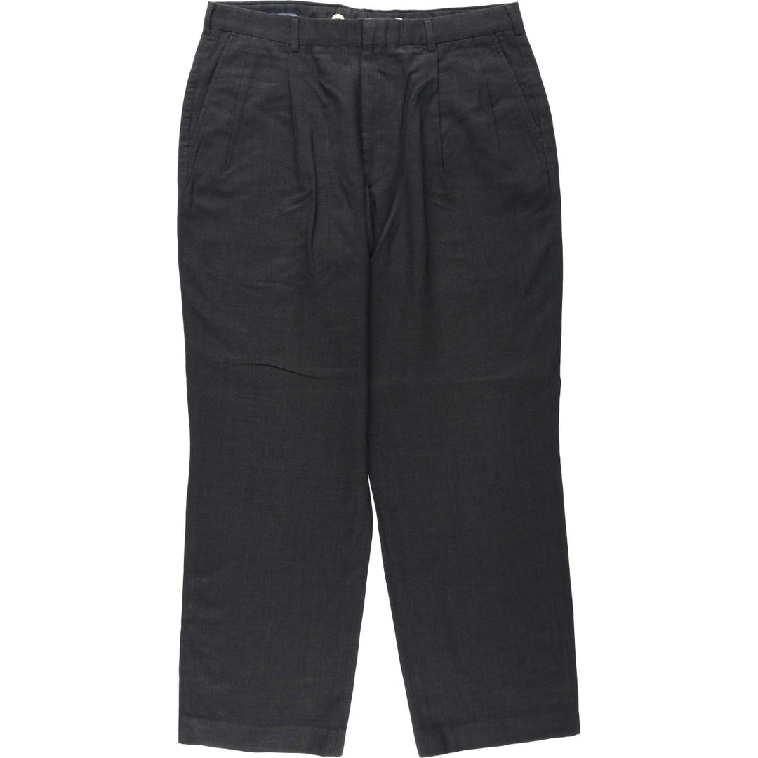 80s-90'S Lands' End Two-Pleat Wool Trousers, Made in USA, Men's Size W34 (approx.), Vintage wool Charcoal Vintage Second Hand