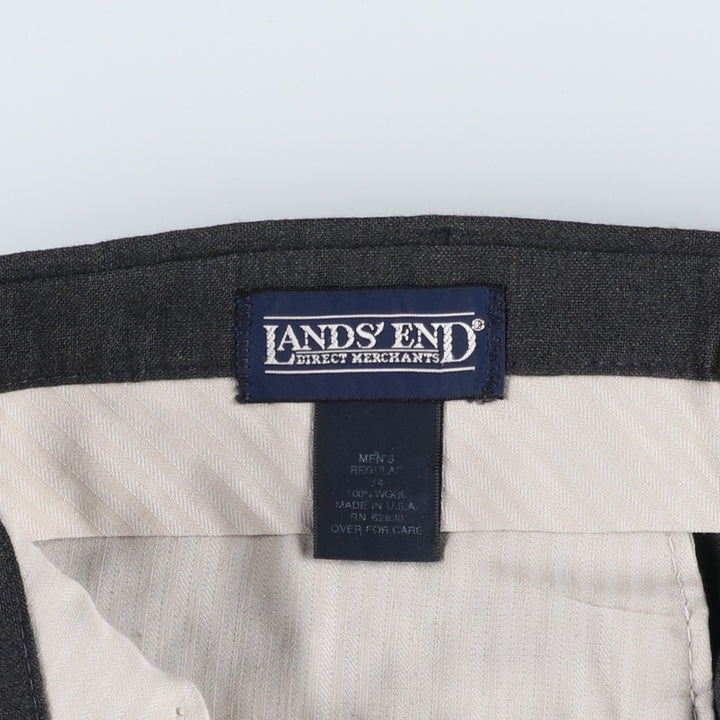 80s-90'S Lands' End Two-Pleat Wool Trousers, Made in USA, Men's Size W34 (approx.), Vintage wool Charcoal Vintage Second Hand