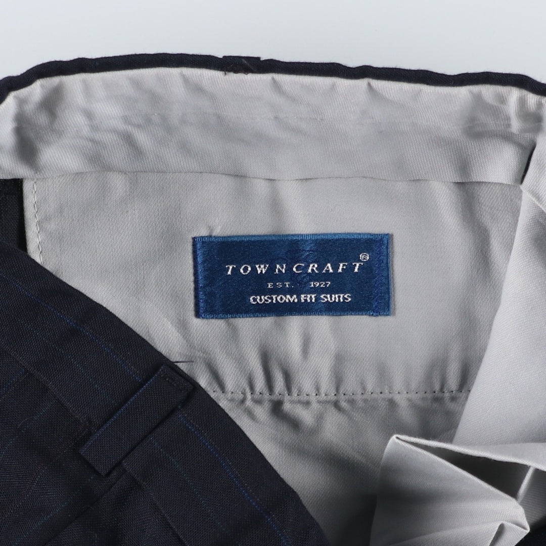 80s-90'S Towncraft Custom Fit Suits Stripe Pattern Two-Pleat Slacks Pants Men's W34 (approx.) Vintage unclear navy blue type Vintage Second Hand