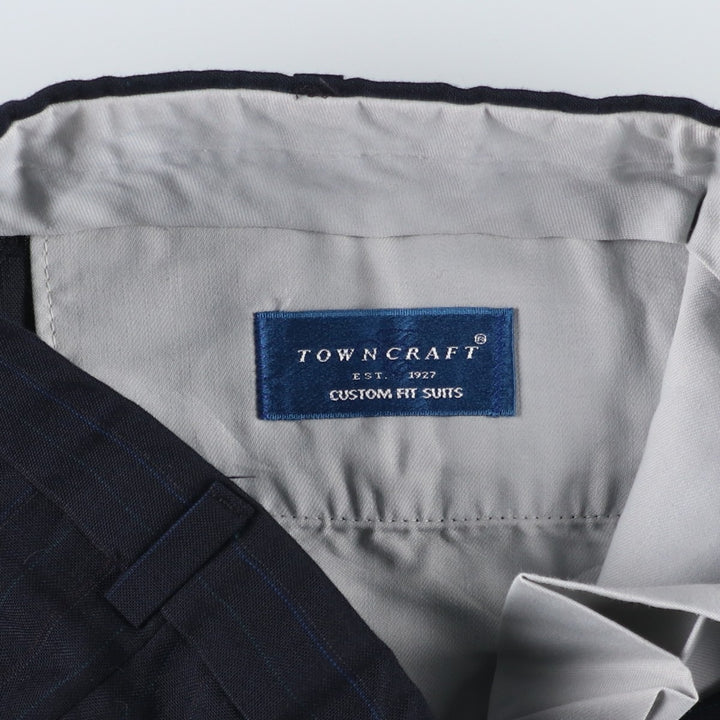 80s-90'S Towncraft Custom Fit Suits Stripe Pattern Two-Pleat Slacks Pants Men's W34 (approx.) Vintage unclear navy blue type Vintage Second Hand