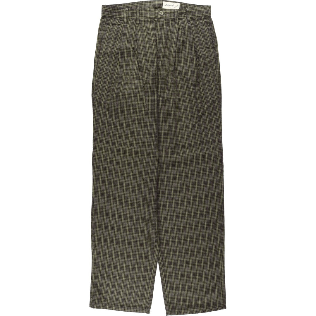 1990'S Eddie Bauer Check Pattern Two-Pleat Cotton Slacks Pants Men's W31 (approx.) cotton Khaki type Vintage Second Hand