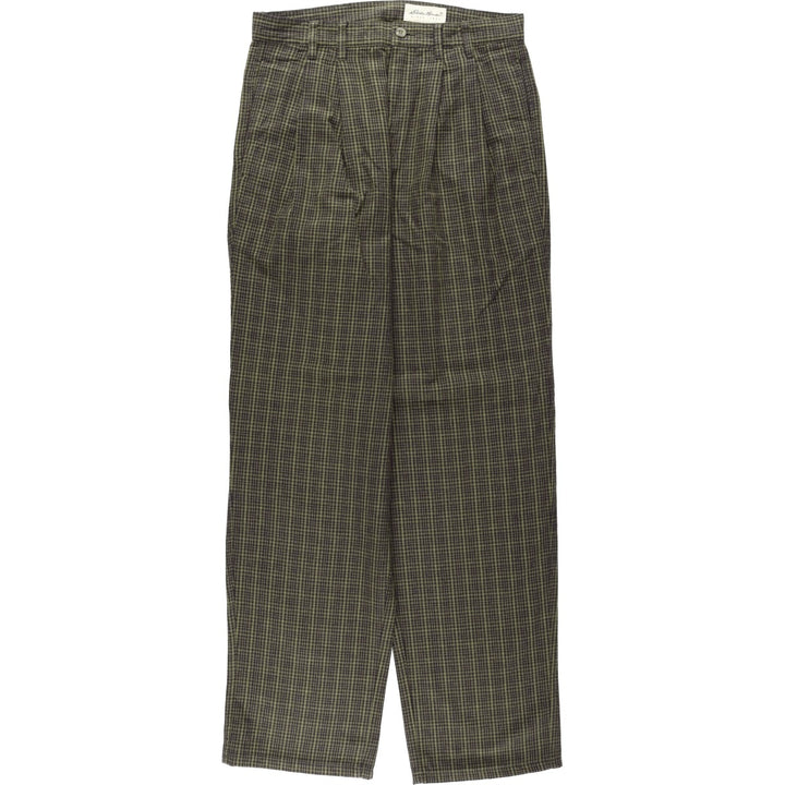 1990'S Eddie Bauer Check Pattern Two-Pleat Cotton Slacks Pants Men's W31 (approx.) cotton Khaki type Vintage Second Hand