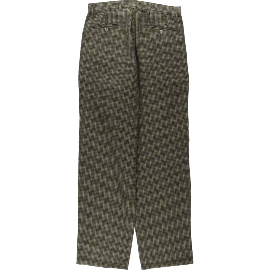 1990'S Eddie Bauer Check Pattern Two-Pleat Cotton Slacks Pants Men's W31 (approx.) cotton Khaki type Vintage Second Hand