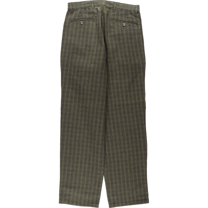 1990'S Eddie Bauer Check Pattern Two-Pleat Cotton Slacks Pants Men's W31 (approx.) cotton Khaki type Vintage Second Hand