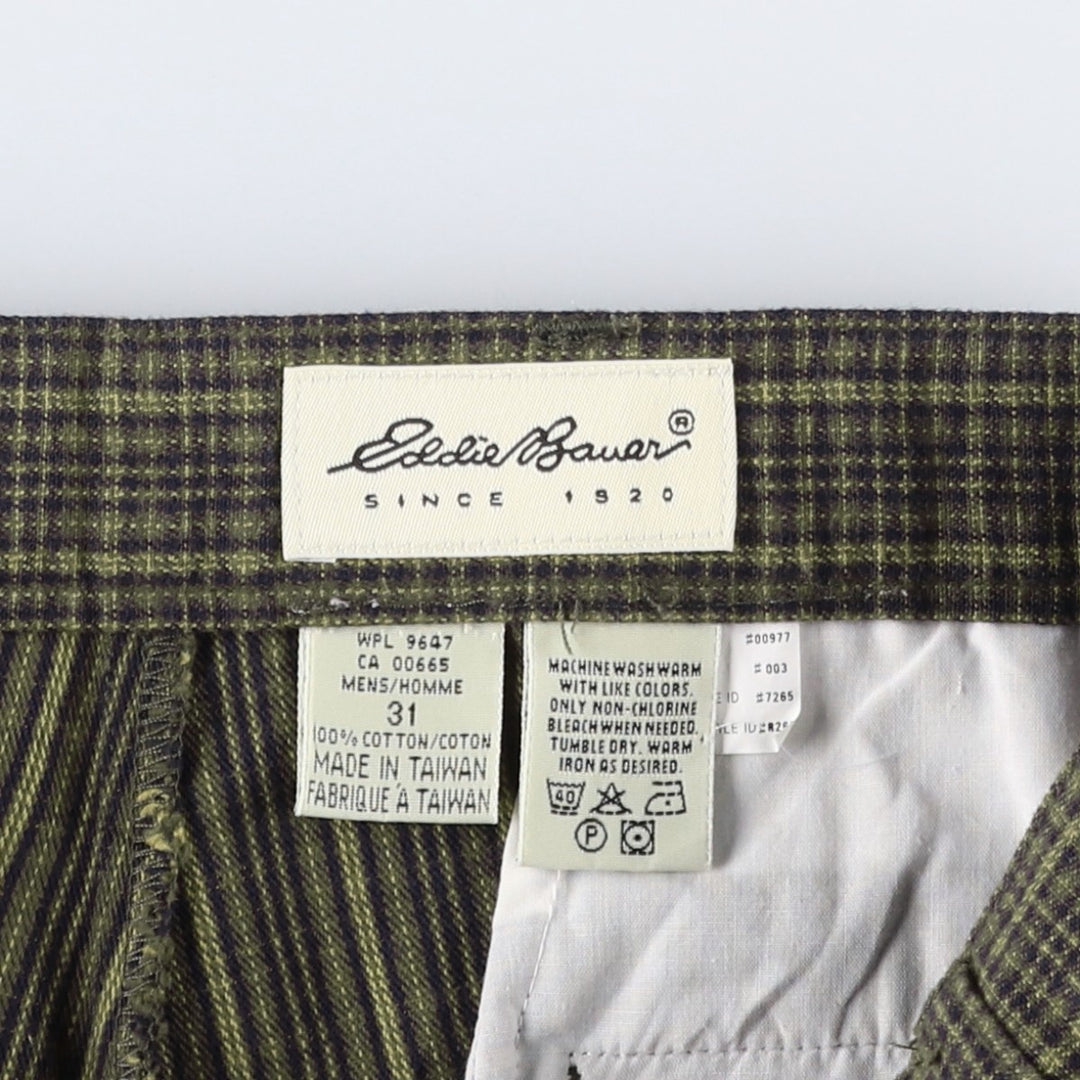 1990'S Eddie Bauer Check Pattern Two-Pleat Cotton Slacks Pants Men's W31 (approx.) cotton Khaki type Vintage Second Hand