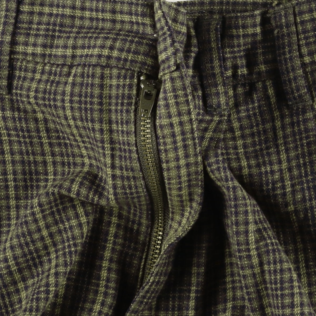 1990'S Eddie Bauer Check Pattern Two-Pleat Cotton Slacks Pants Men's W31 (approx.) cotton Khaki type Vintage Second Hand