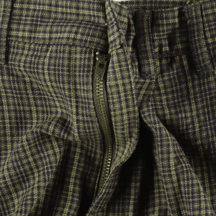 1990'S Eddie Bauer Check Pattern Two-Pleat Cotton Slacks Pants Men's W31 (approx.) cotton Khaki type Vintage Second Hand