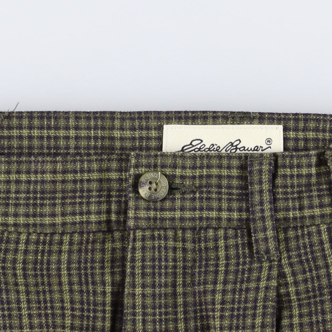1990'S Eddie Bauer Check Pattern Two-Pleat Cotton Slacks Pants Men's W31 (approx.) cotton Khaki type Vintage Second Hand