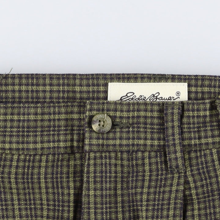 1990'S Eddie Bauer Check Pattern Two-Pleat Cotton Slacks Pants Men's W31 (approx.) cotton Khaki type Vintage Second Hand