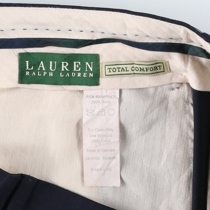 Ralph Lauren LAUREN TOTAL COMFORT Two-pleat wool pants slacks for men, equivalent to W34 wool navy blue type Vintage Second Hand