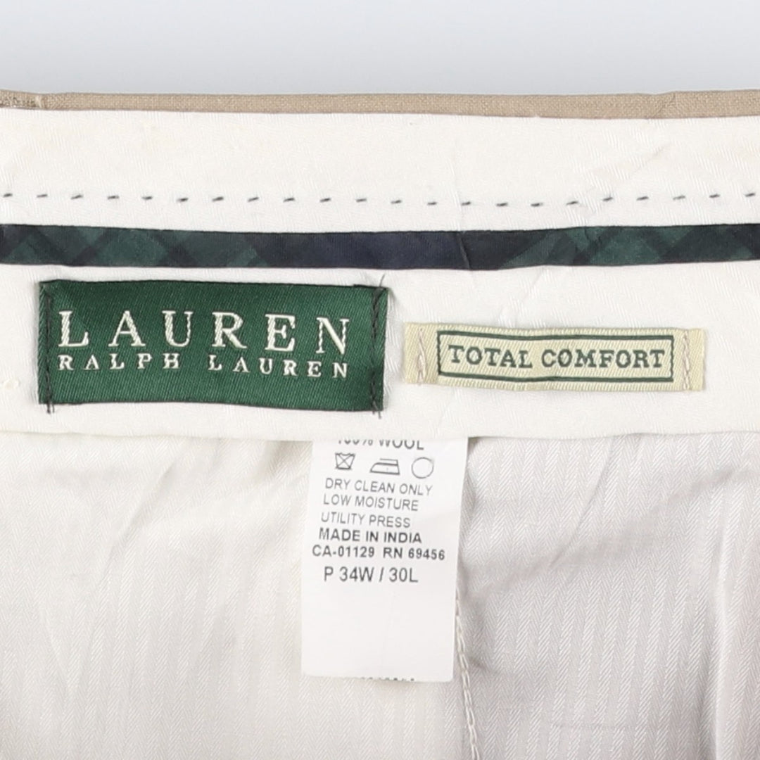 Ralph Lauren LAUREN TOTAL COMFORT Two-pleat wool pants slacks for men, equivalent to W34 wool Beige type Vintage Second Hand
