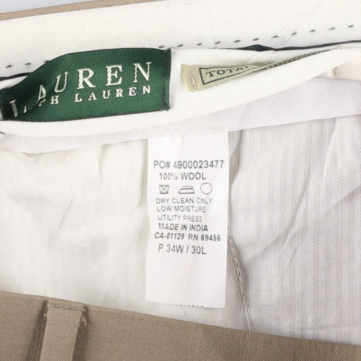 Ralph Lauren LAUREN TOTAL COMFORT Two-pleat wool pants slacks for men, equivalent to W34 wool Beige type Vintage Second Hand