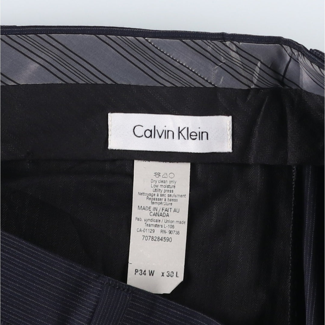2000'S Calvin Klein striped pattern slacks, made in Canada, men's size W34 (approx.) wool navy blue type Vintage Second Hand