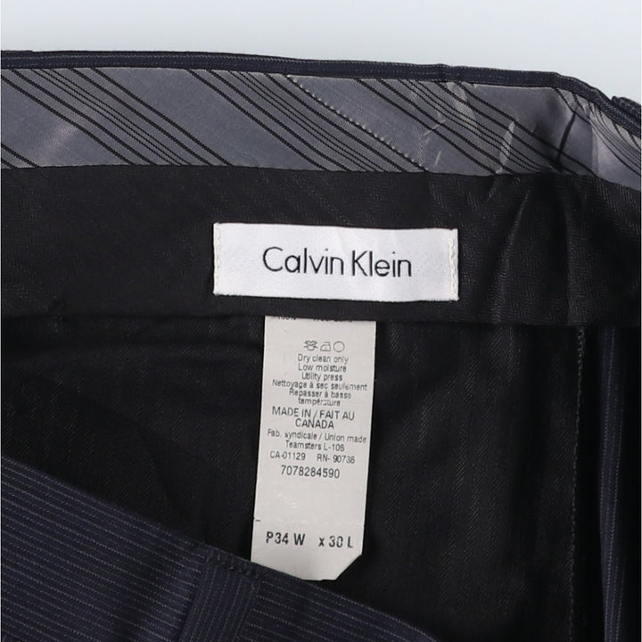 2000'S Calvin Klein striped pattern slacks, made in Canada, men's size W34 (approx.) wool navy blue type Vintage Second Hand