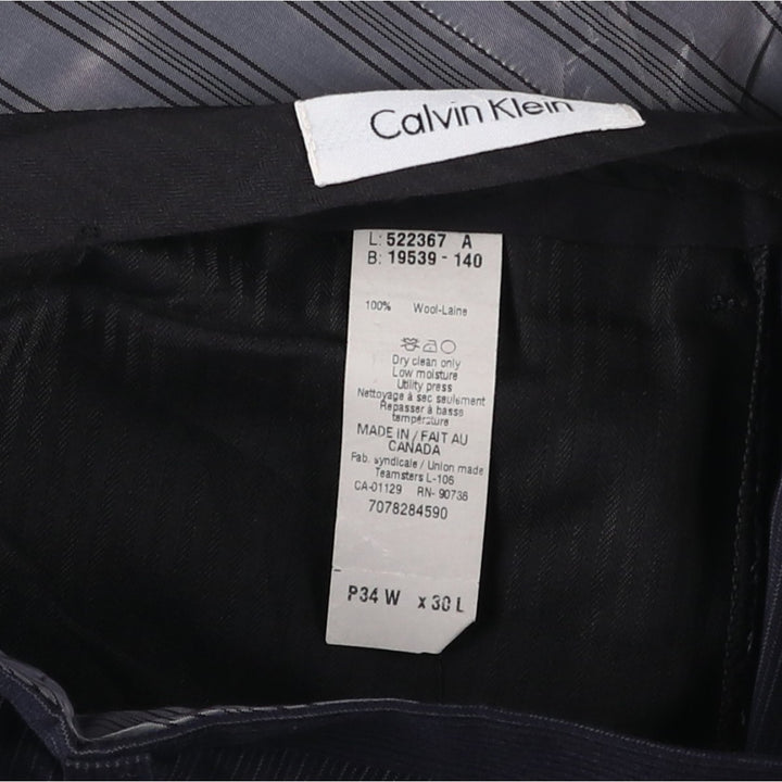 2000'S Calvin Klein striped pattern slacks, made in Canada, men's size W34 (approx.) wool navy blue type Vintage Second Hand