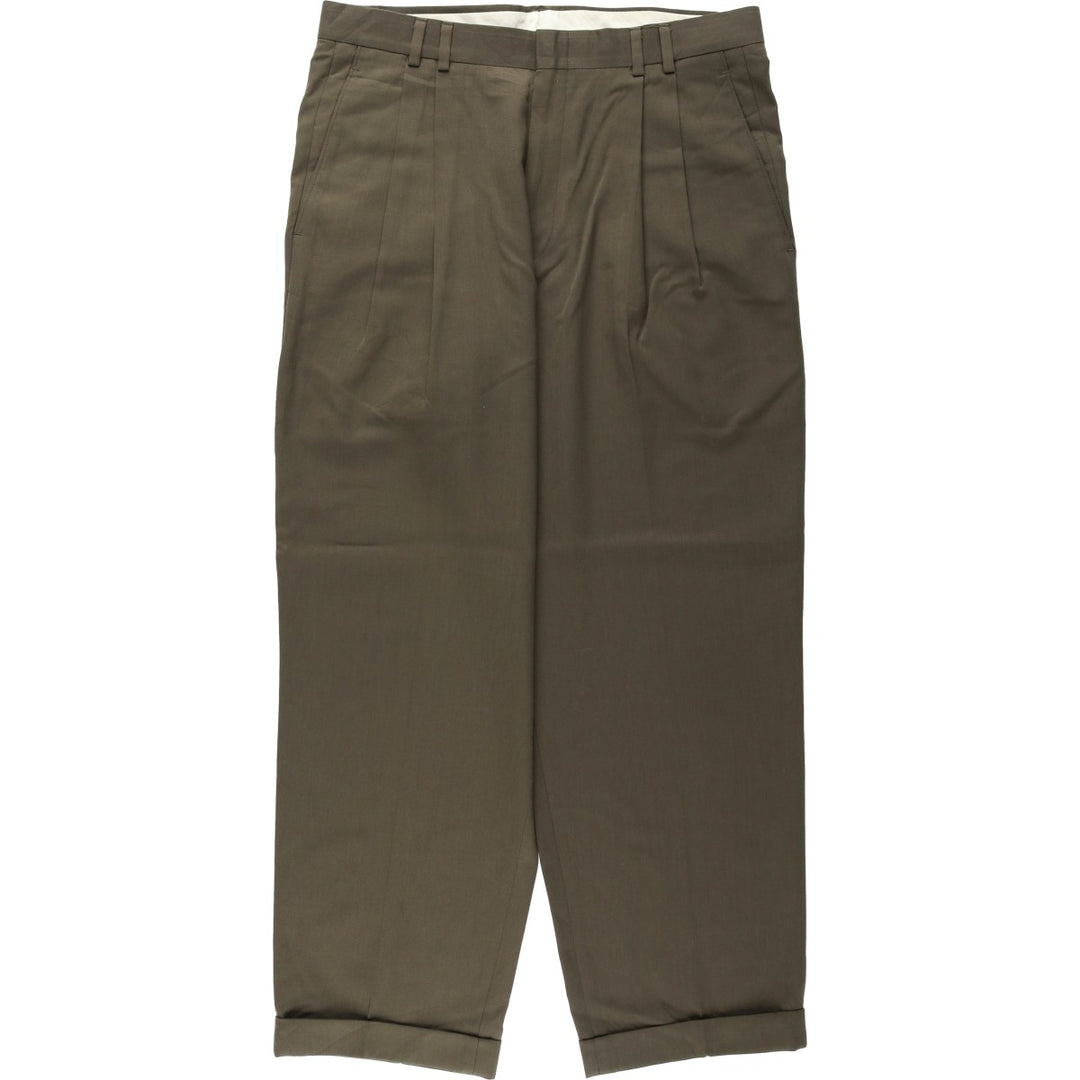 90'S vintage two-pleat slacks, made in USA, men's size W34 (approx.). polyester Khaki type Vintage Second Hand