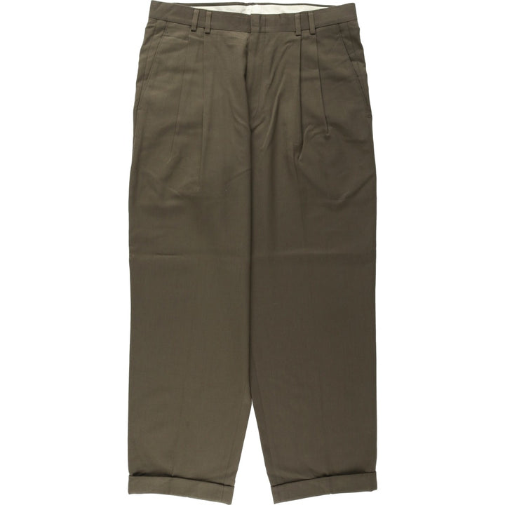 90'S vintage two-pleat slacks, made in USA, men's size W34 (approx.). polyester Khaki type Vintage Second Hand