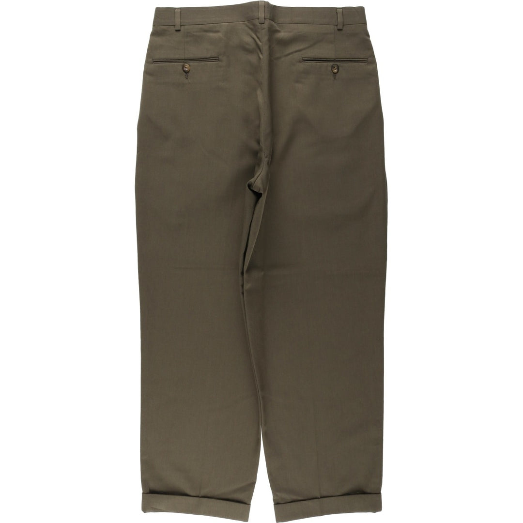 90'S vintage two-pleat slacks, made in USA, men's size W34 (approx.). polyester Khaki type Vintage Second Hand