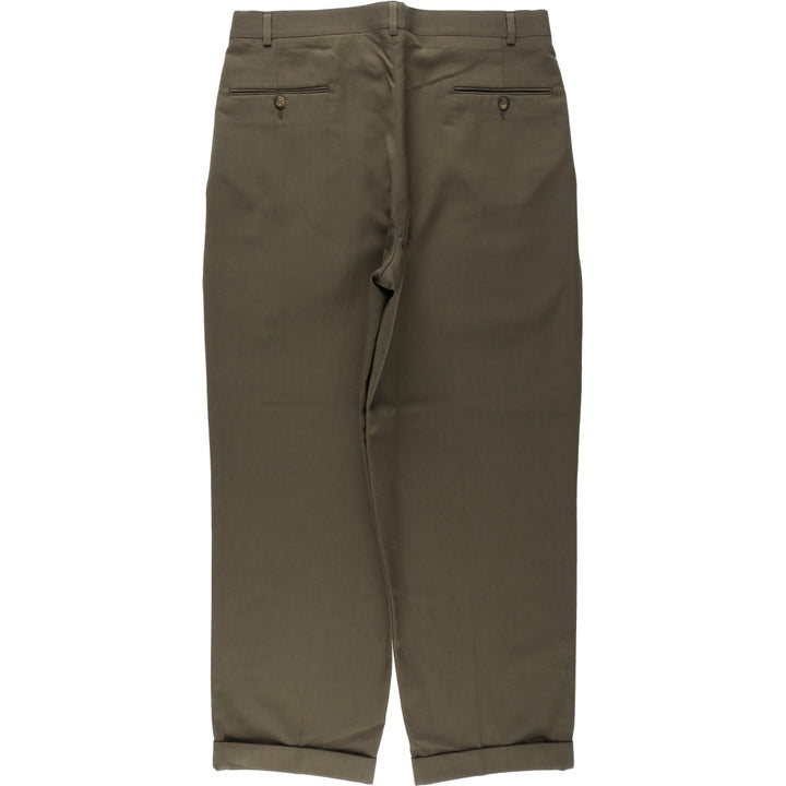 90'S vintage two-pleat slacks, made in USA, men's size W34 (approx.). polyester Khaki type Vintage Second Hand