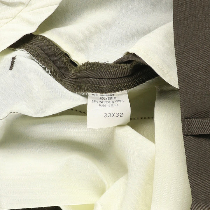 90'S vintage two-pleat slacks, made in USA, men's size W34 (approx.). polyester Khaki type Vintage Second Hand
